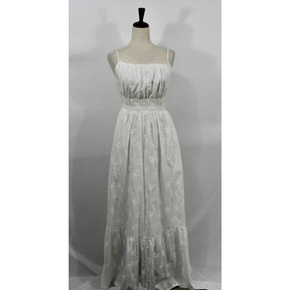 TROVATA Birds of Paradis M Medium White Embroidered Tiered Maxi Dress Mirabella - Picture 8 of 12
